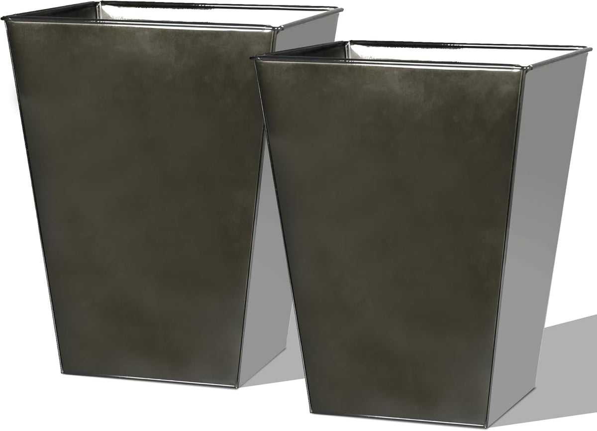 Worth Garden Large Metal Glazed Floor Planter Set of 2-14" Dia x 18" H - Luxurious Glossy Finish
