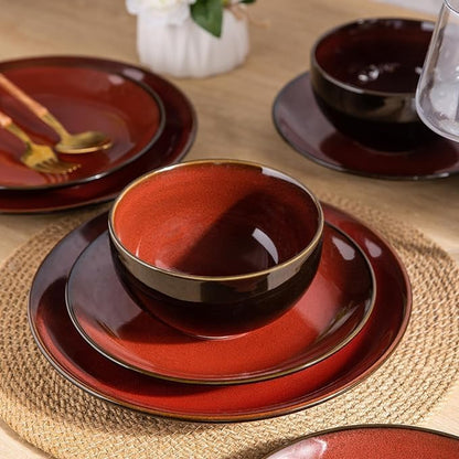 LeRatio Ceramic Dinnerware Sets for 6,Stoneware Plates and Bowls Sets,Handmade Reactive Glaze