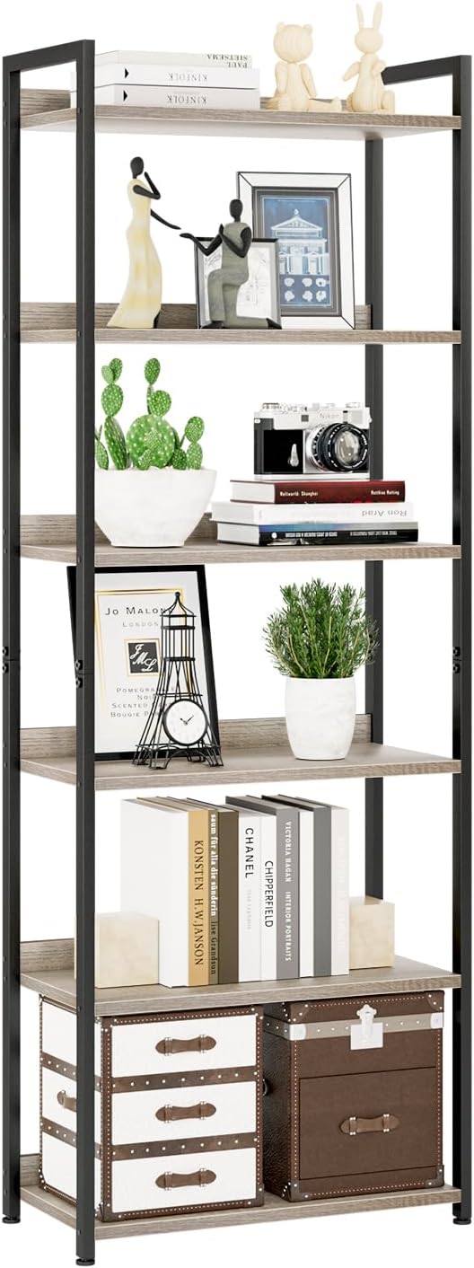 NUMENN Bookshelf, 6 Tier Bookshelves, Home Office Bookcase Shelf Storage Organizer, Free Standing