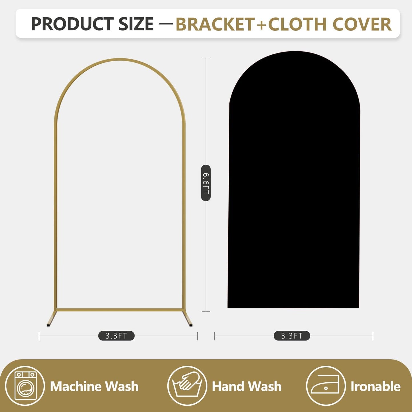 Arch Backdrop Stand and Cover Set, Metal Balloon Arch Backdrop 6.6ft, Gold Arched Stand Frame for