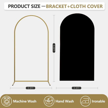 Arch Backdrop Stand and Cover Set, Metal Balloon Arch Backdrop 6.6ft, Gold Arched Stand Frame for