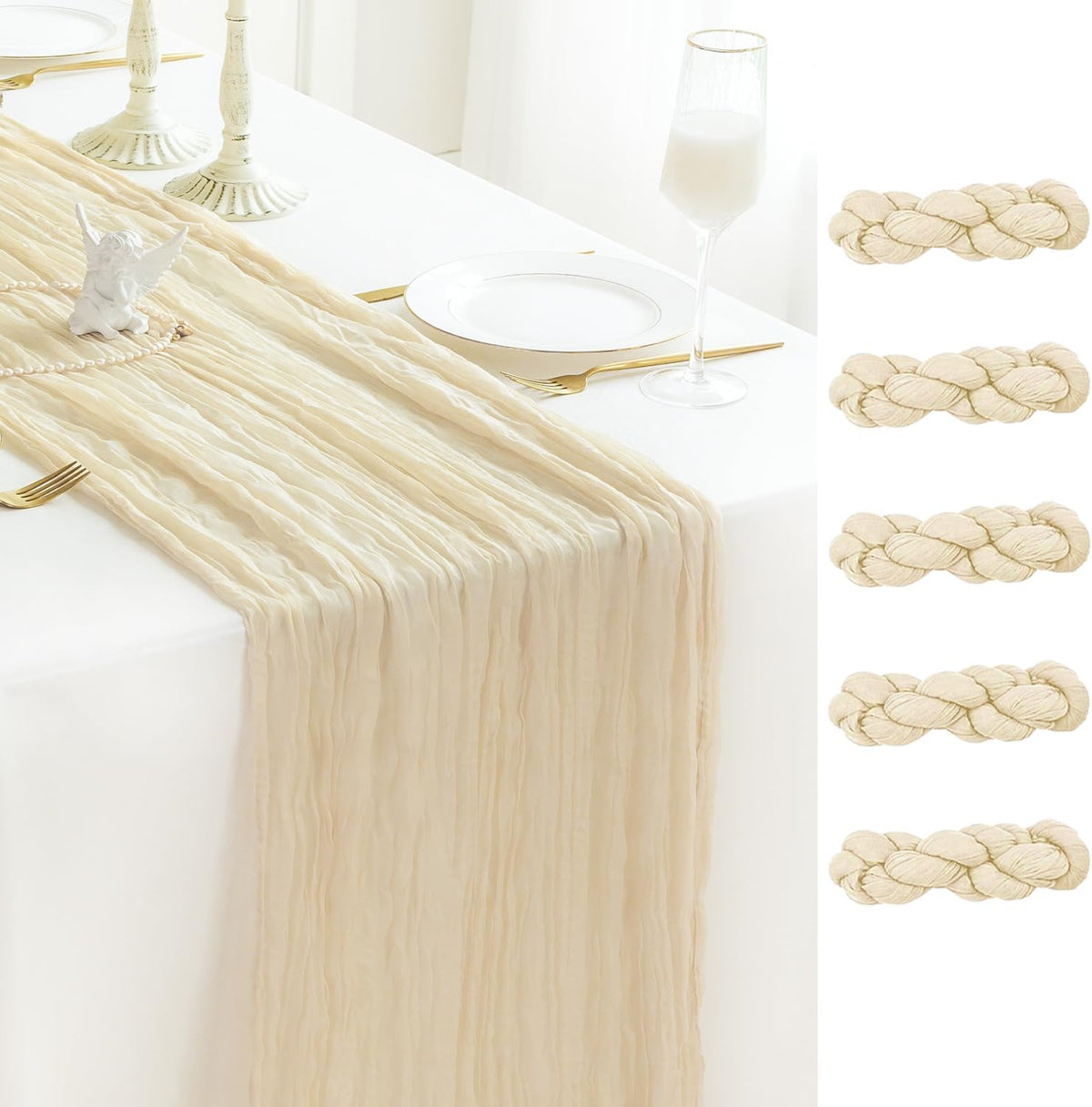 Sioloc 5 Pack Beige Cheesecloth Table Runner Fall Autumn Decor for Home 10ft Table Cloth for Tea