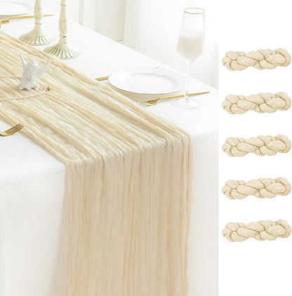 Sioloc 5 Pack Beige Cheesecloth Table Runner Fall Autumn Decor for Home 10ft Table Cloth for Tea