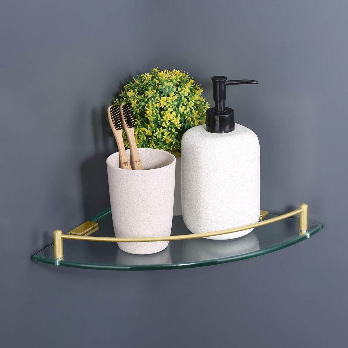 KES Glass Corner Shelf Bathroom Shelf Tempered Glass with Rail SUS 304 Stainless Steel Floating