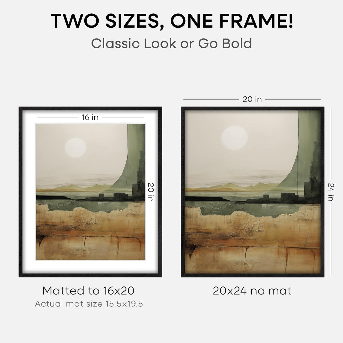 Homeforia Black Wood Frame 20x24, High End Oak 20x24 Wooden Picture Frames with Mat 16x20 Photo, 20