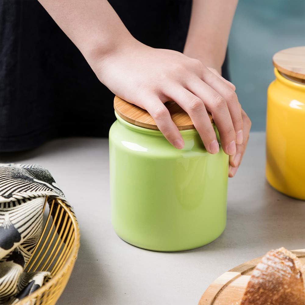 Sweejar Ceramic Kitchen Canisters, 28 FLOZ Porcelain Food Storage Jar with Airtight Seal Wooden