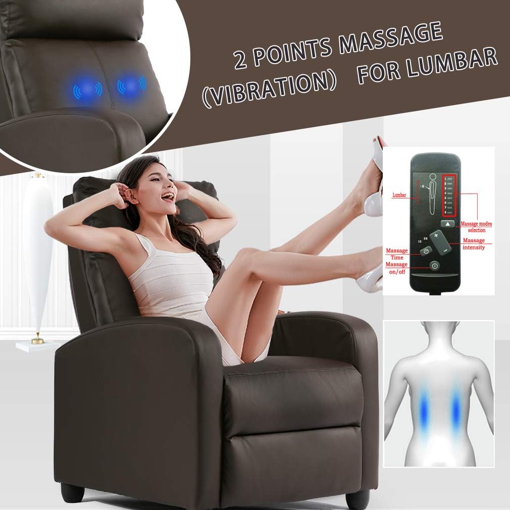 BestMassage | Recliner Chair | with 2 Point Massage Function | Pu Brown | with Lumbar Support
