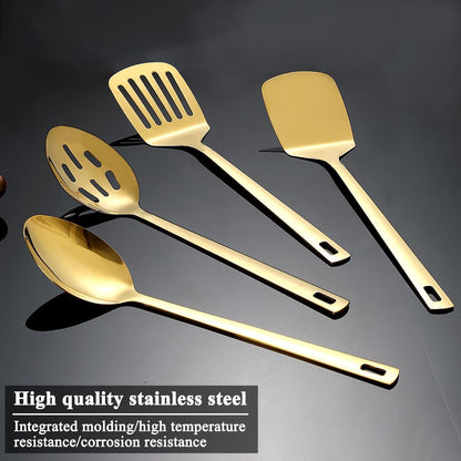 Homquen Gold Kitchen Utensils Set 4pcs, Titanium Gold Plating Stainless Steel Cooking Utensils Set