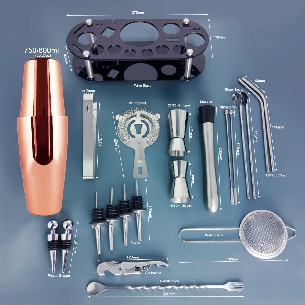 22-Piece Cocktail Shaker Set, 25/20oz Bartender Kit, Bartending Stainless Steel Bar Tools Sets for