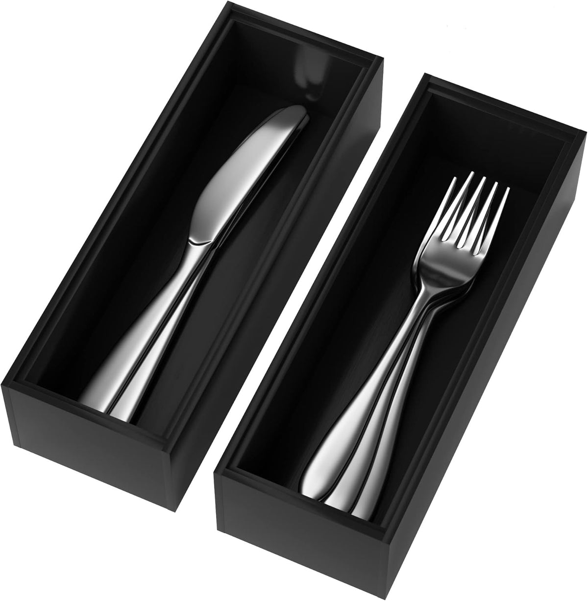 Premium Bamboo Kitchen Drawer Organizer - Set of 2, Stackable Utensils Holder, Storage Box Tray for