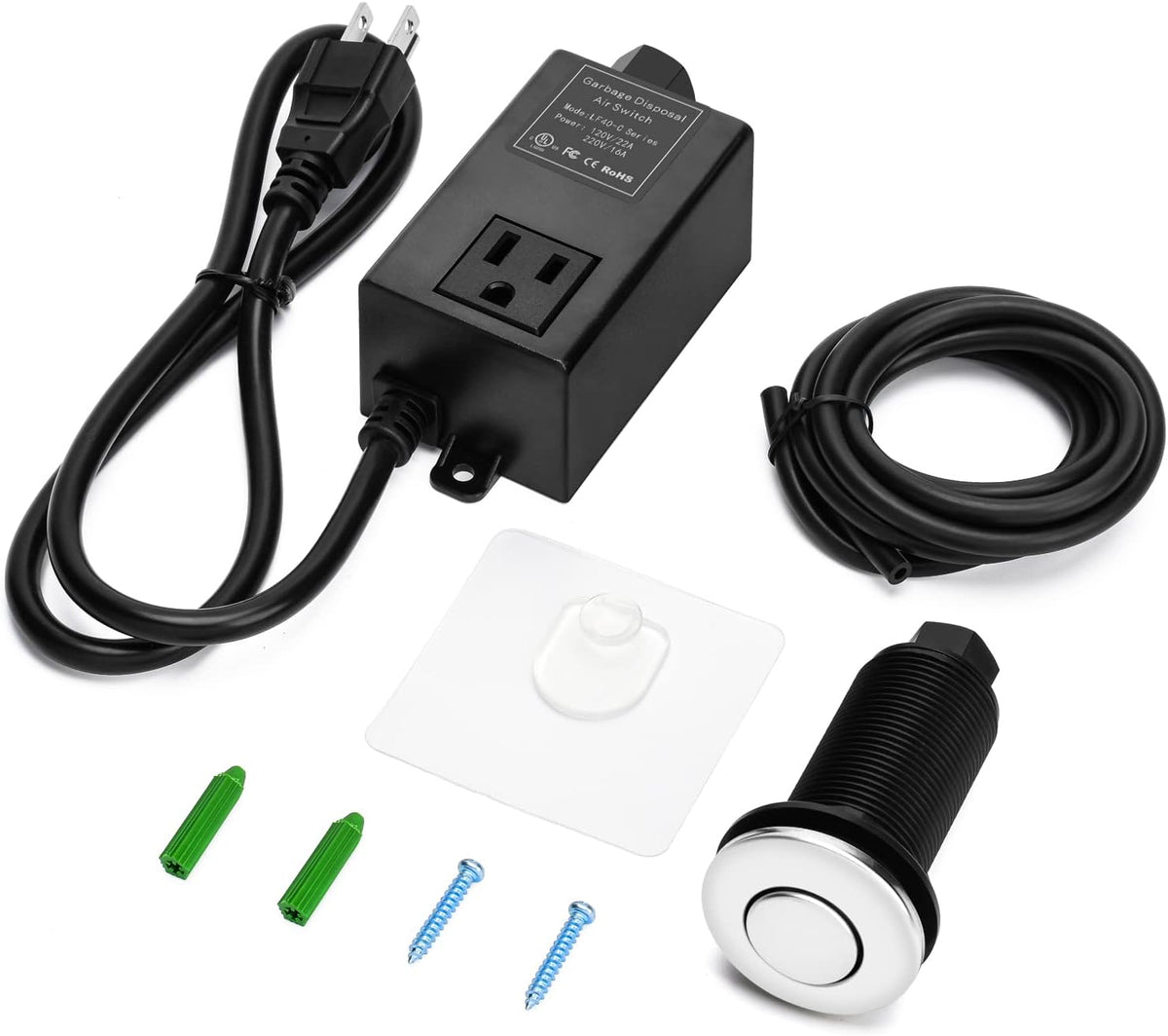 Garbage Disposal Air Switch Kit for SinkTop Waste Disposal with Stainless Steel Polished Long Air