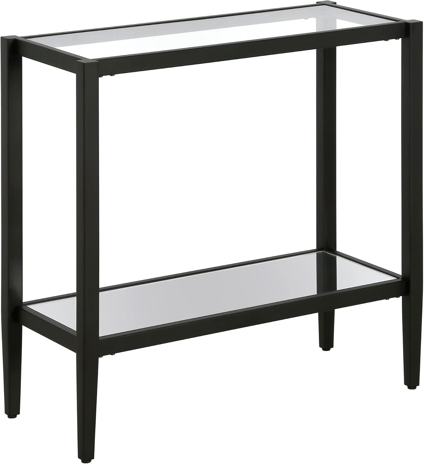 Henn&Hart 24" Wide Rectangular Side Table with Glass Shelf in Blackened Bronze, Table for Living