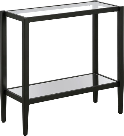 Henn&Hart 24" Wide Rectangular Side Table with Glass Shelf in Blackened Bronze, Table for Living