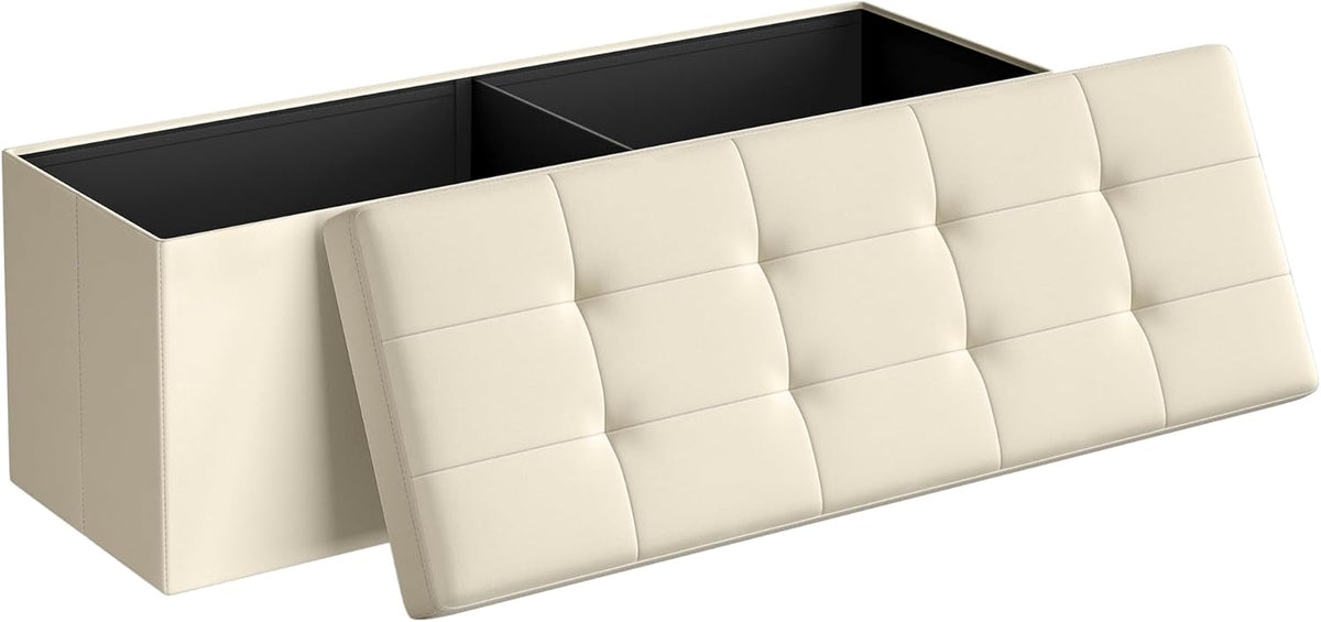 SONGMICS MAZIE Collection - 43 Inches Folding Storage Ottoman Bench, Ottoman Foot Rest, End of Bed