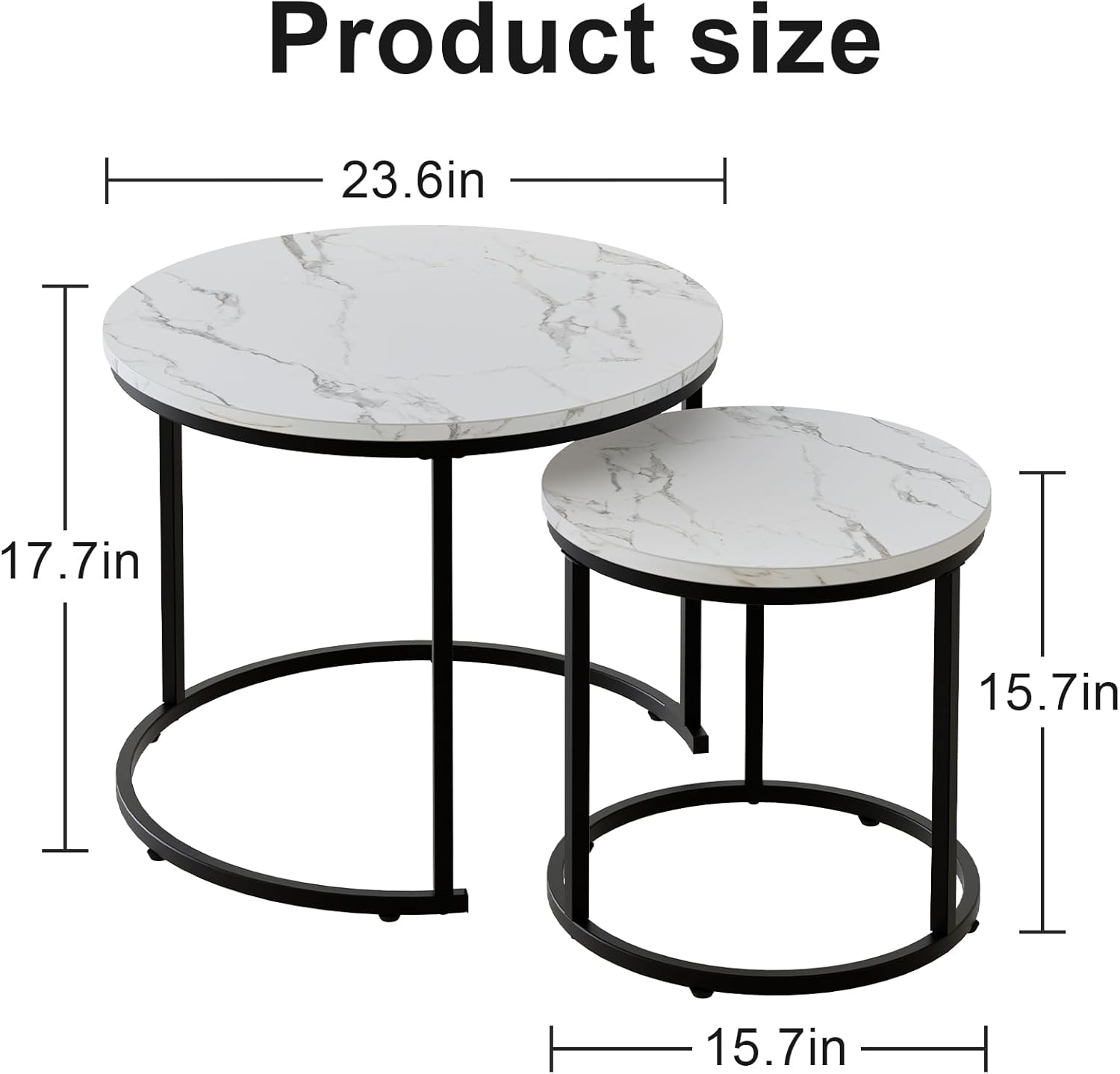 aboxoo Round Nesting Coffee Table Side Table Set of 2 End Tables for Living Room Bedroom Balcony