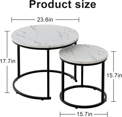 aboxoo Round Nesting Coffee Table Side Table Set of 2 End Tables for Living Room Bedroom Balcony