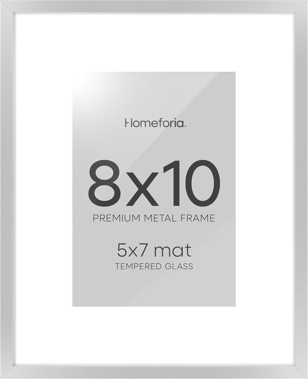 Homeforia Silver Picture Frame 8x10, High End Metal 8 x 10 Photo Frames with Mat 5 by 7 Art, 10x8