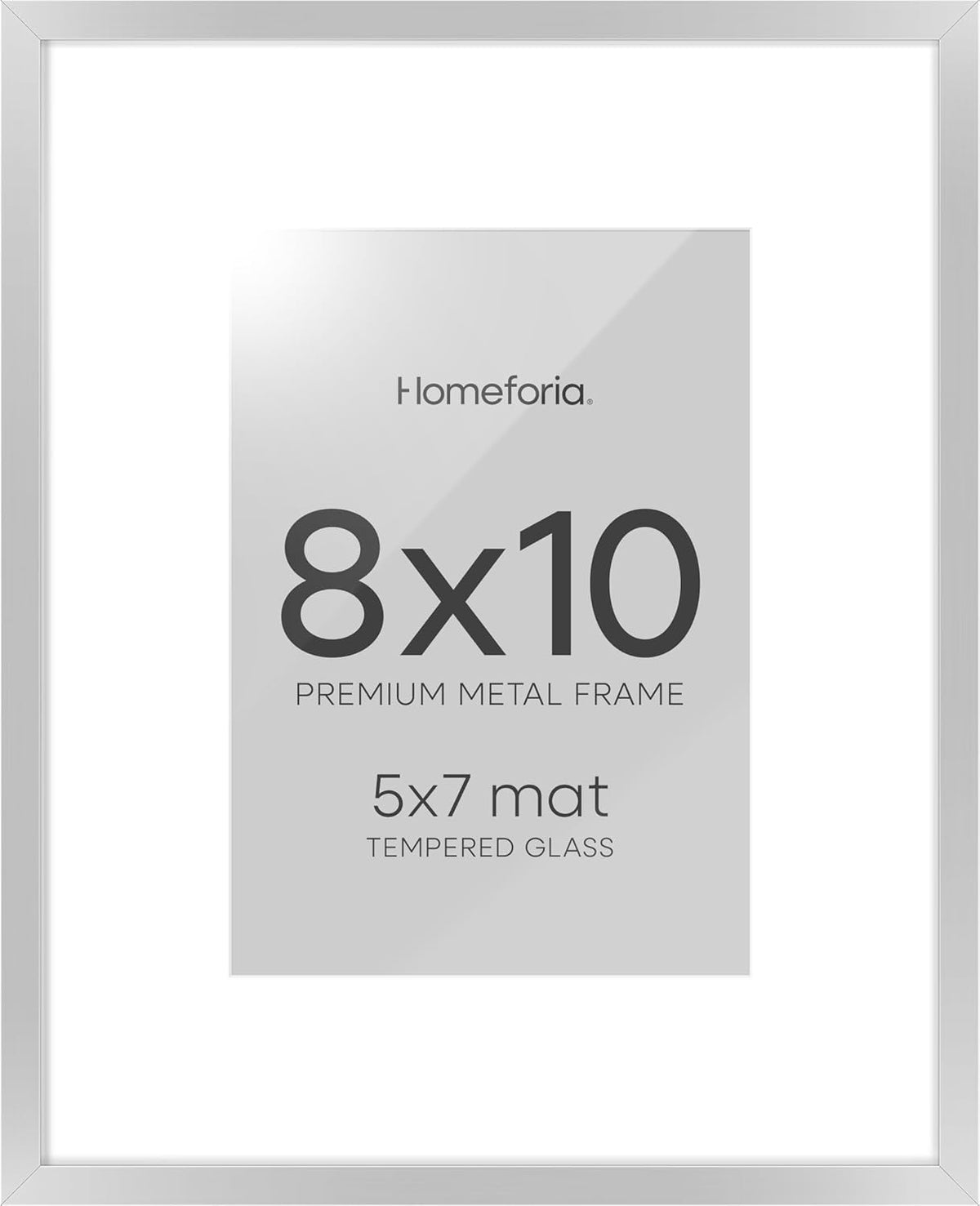 Homeforia Silver Picture Frame 8x10, High End Metal 8 x 10 Photo Frames with Mat 5 by 7 Art, 10x8