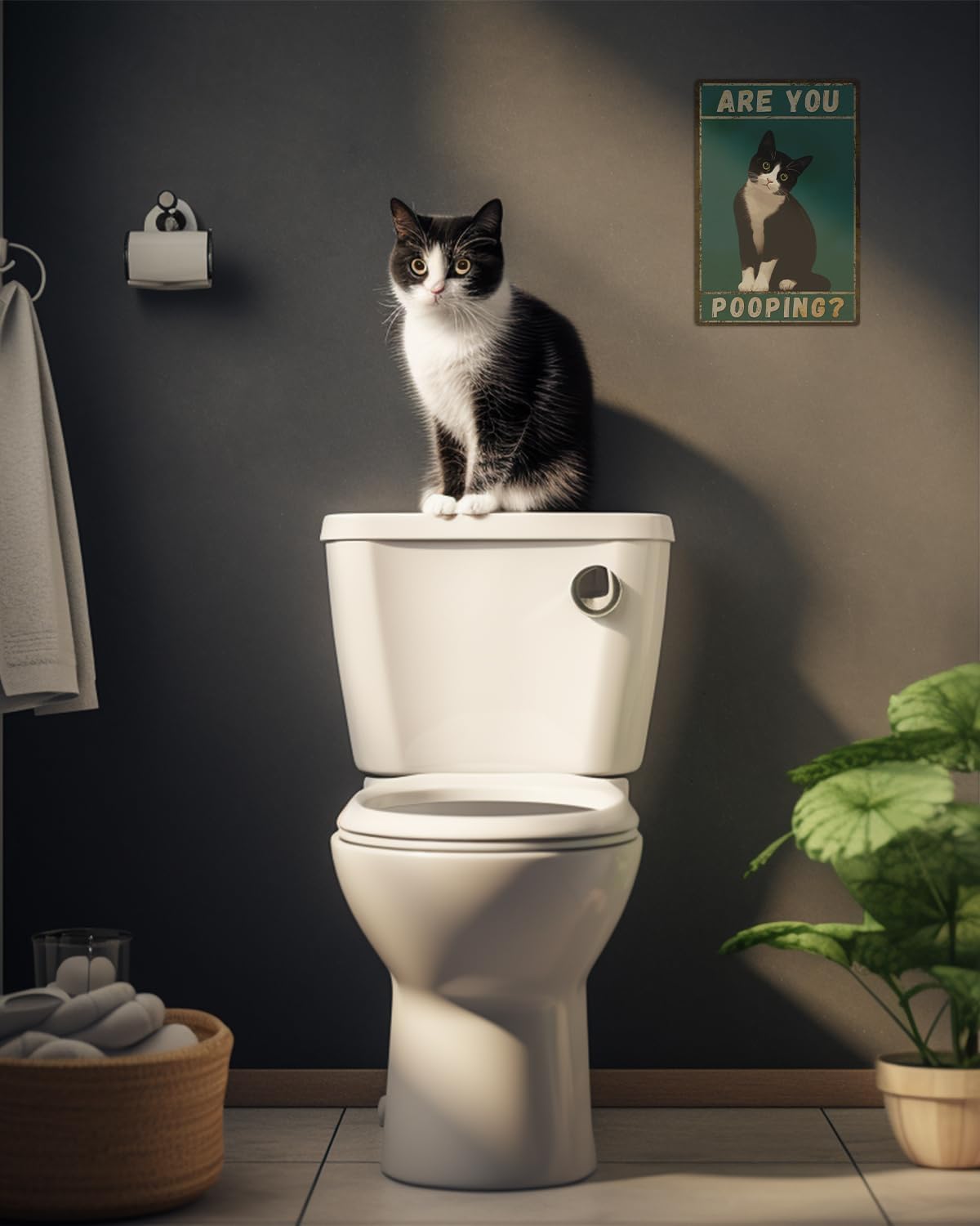 ALKB Tuxedo Cat Decor Are You Pooping Funny Metal Signs 8 x 12 Inch Black Cat Gift for Vintage