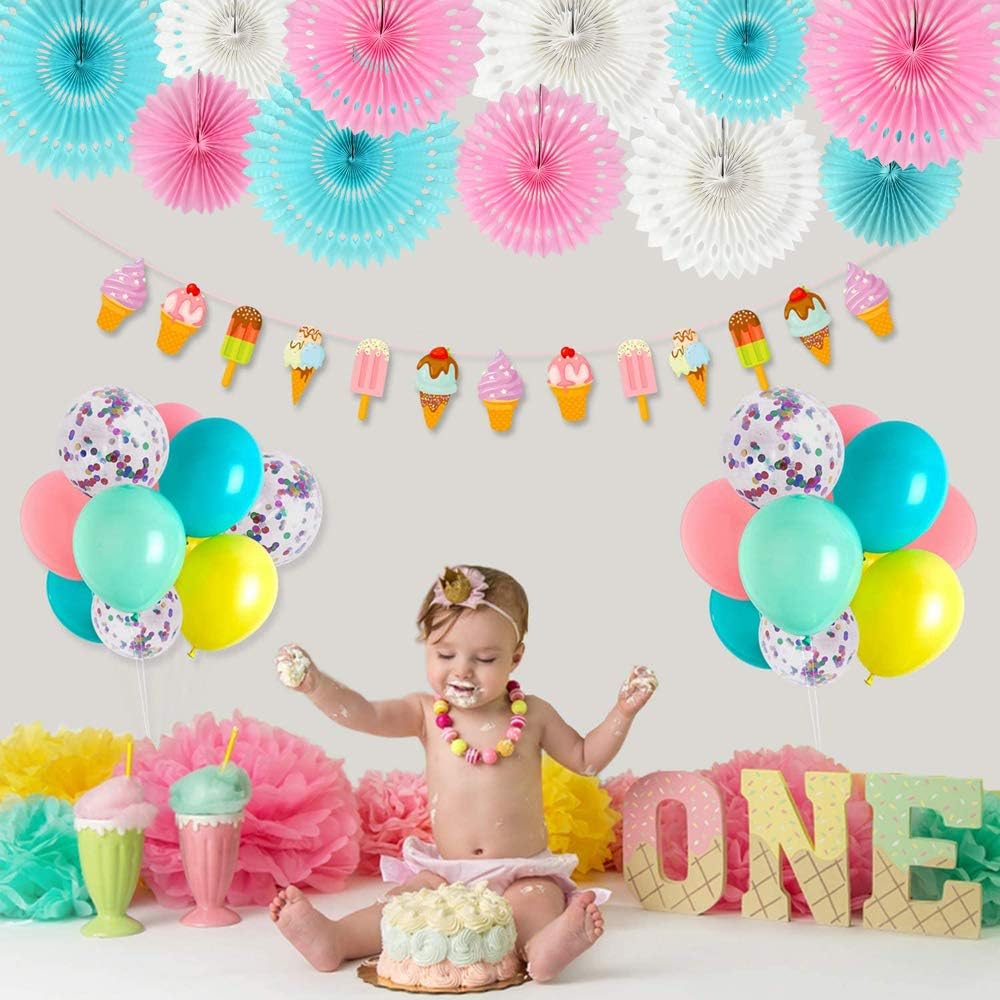 He or She Gender Party Supplies Blue Pink White Hanging Honeycomb Round Paper Fans for Birthday