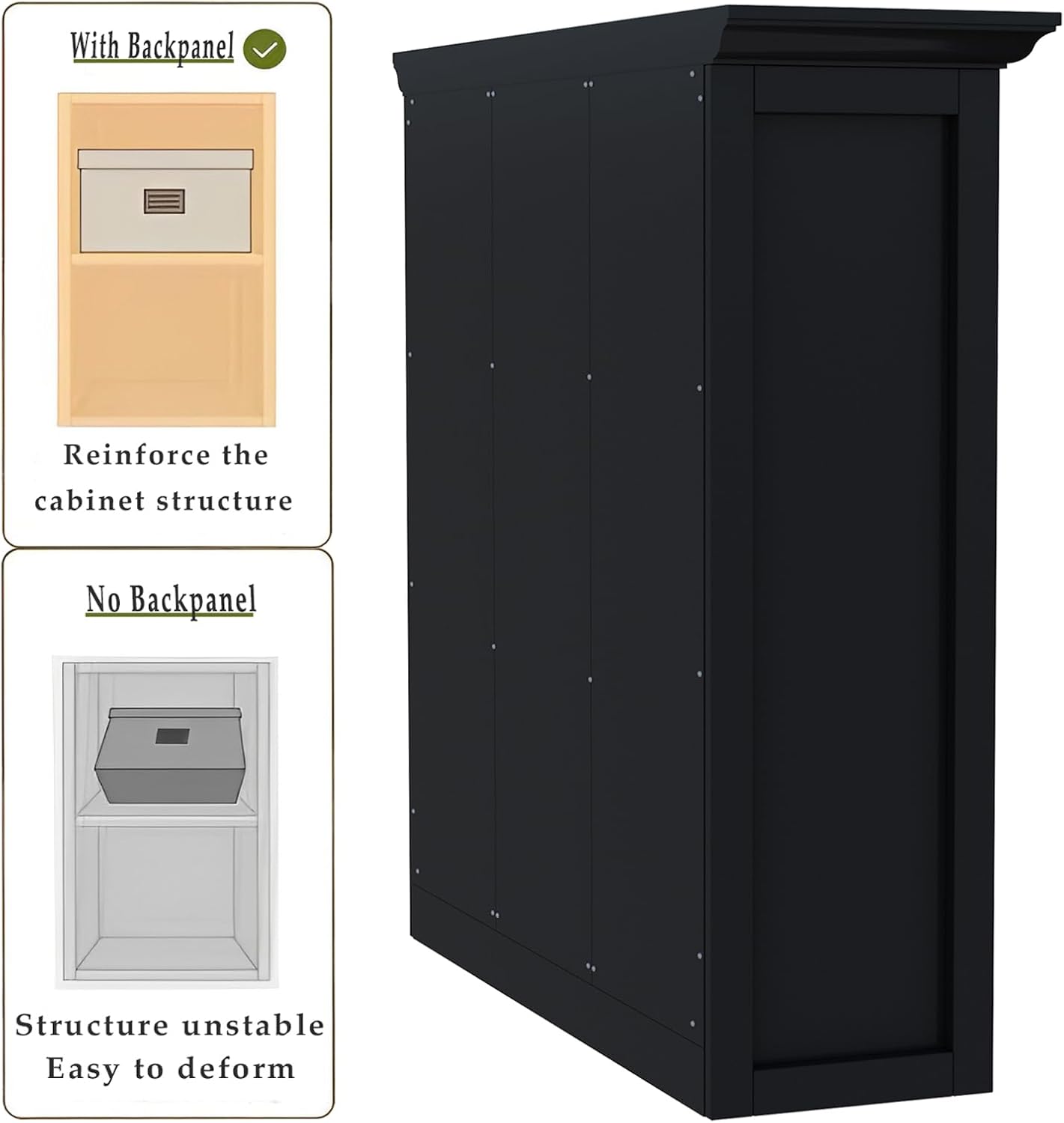 Cube Storage Bookcase with Base - Wooden 3 Tiers Floor Standing Open Shelf Cabinet for Home and
