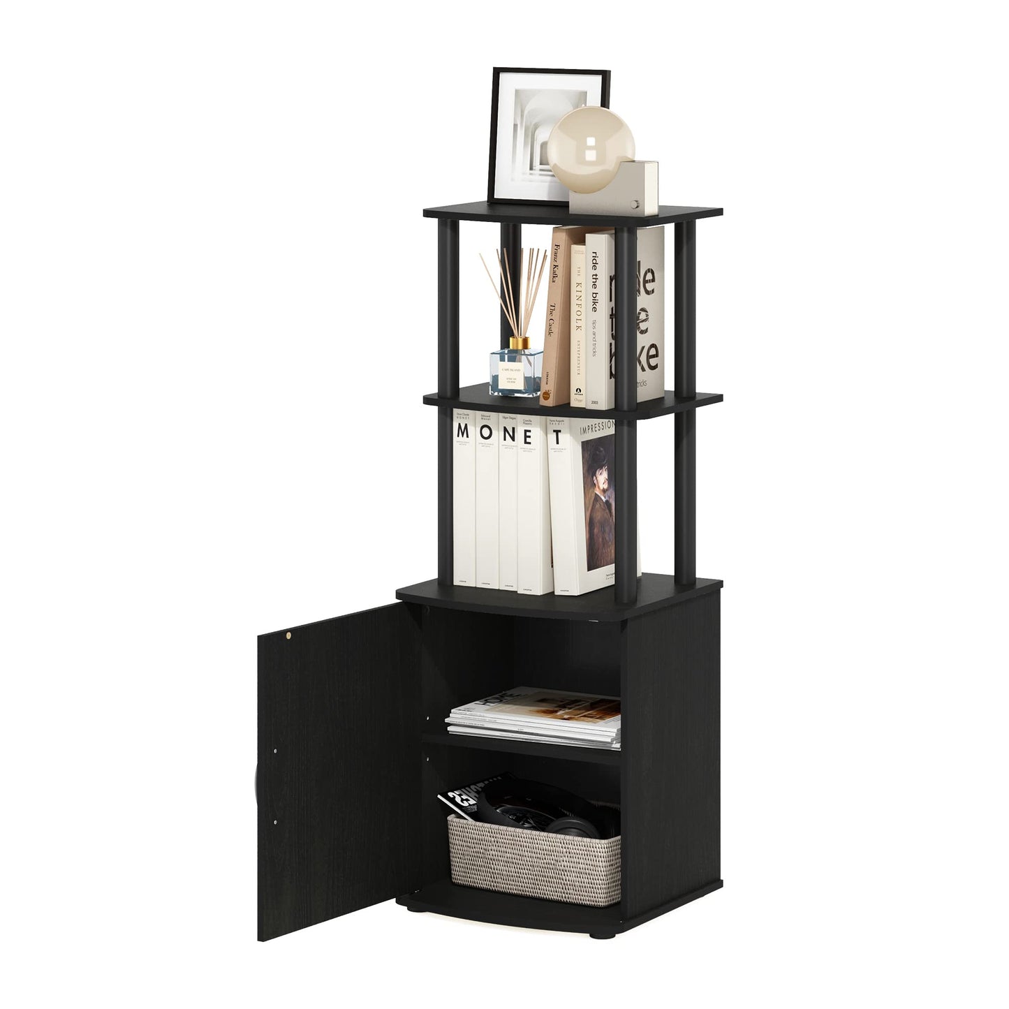 Furinno Turn-N-Tube Tall TV Entertainment Side Table Display Rack with Storage Cabinet, 2-Tier