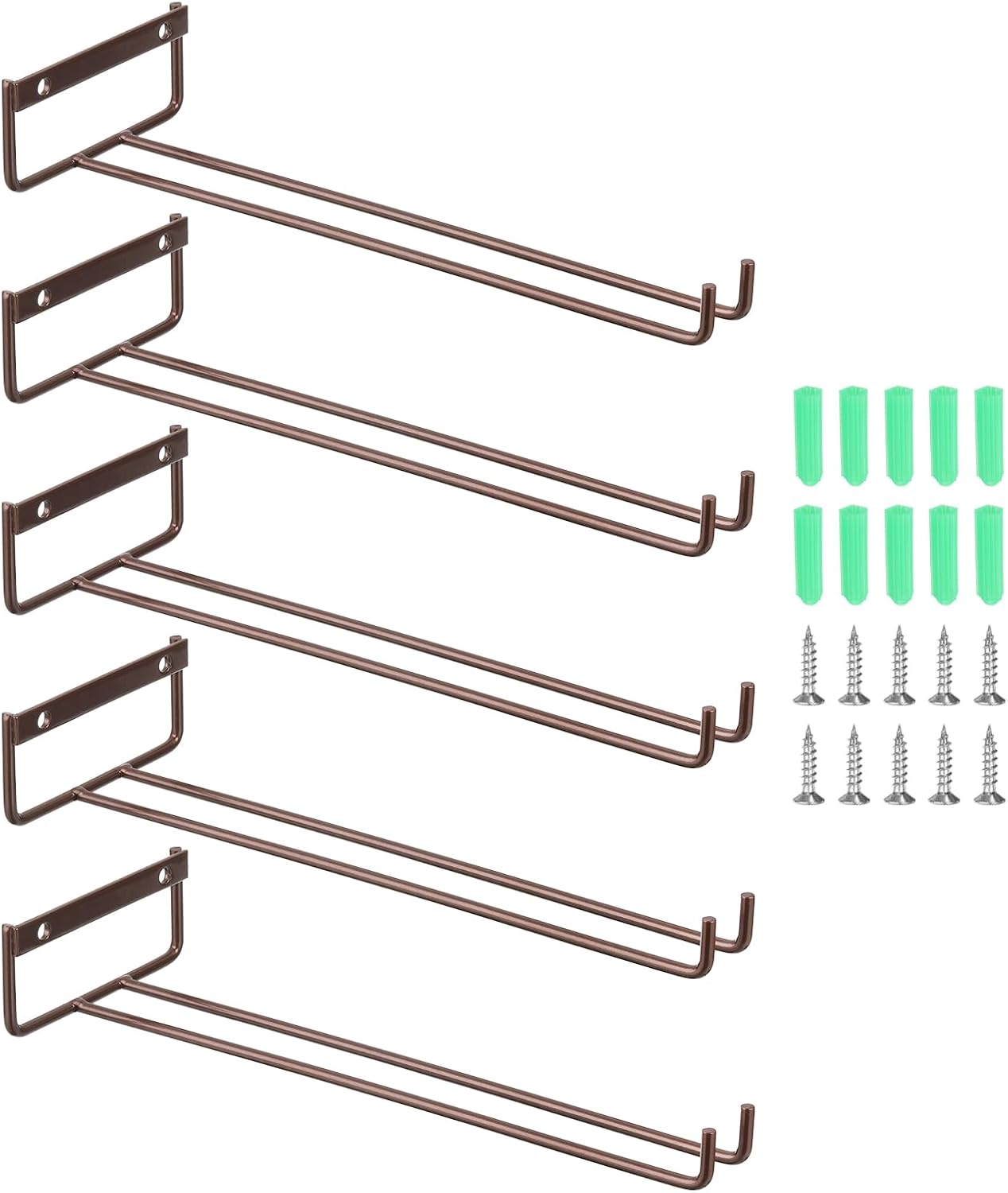 uxcell 5Pcs Wine Glass Rack, 11.02 Inch Iron Wine Glasses Rack Under Cabinet Stemware Rack - Wall