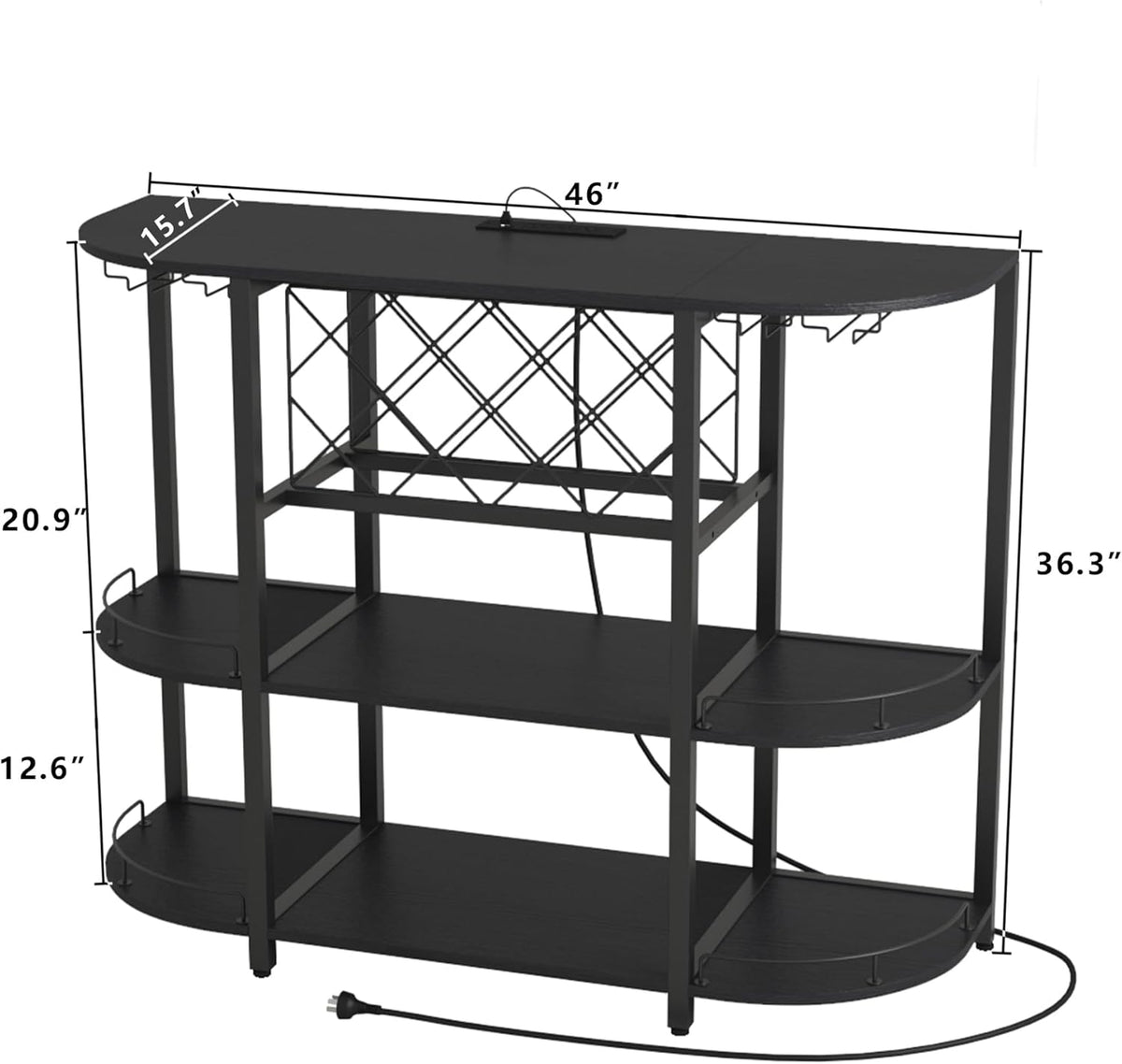 Wine Cabinet Coffee Table with Power Socket and LED Light, Three Tiers Coffee Bar Table Wine Rack