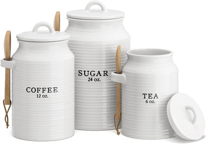 Barnyard Designs Canister Set for Kitchen Counter, Coffee Tea Sugar Container Ceramic Set