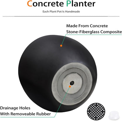 Ball Concrete Planter Outdoor Indoor, Large Tall Cement Plant Pots for Trees Flowers (Black, 16