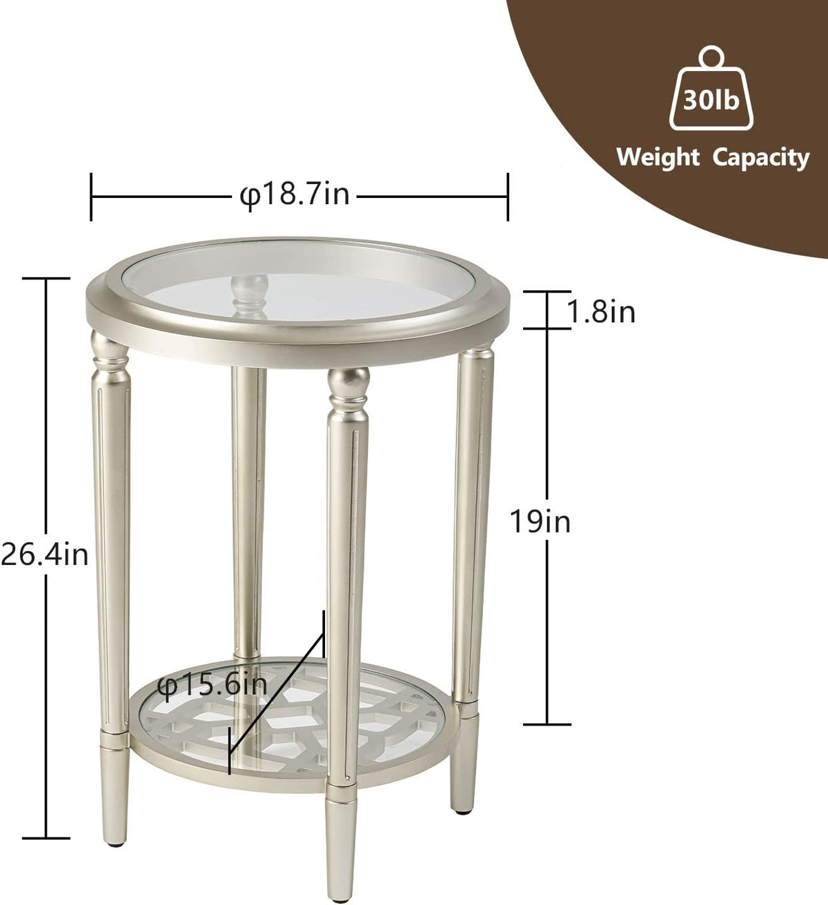 COSIEST Set of 2 Modern Round End Table, 2-Tier Glass Side Table with Glass Tabletop, Wood Accent
