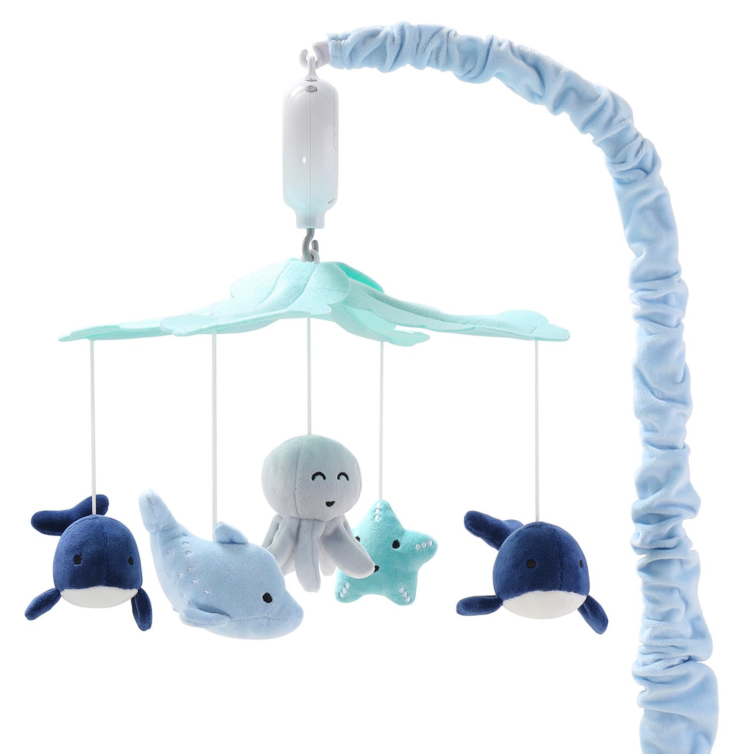 The Peanutshell Crib Mobile for Boys or Girls - Light and Dark Blue Musical Baby Crib Mobile with