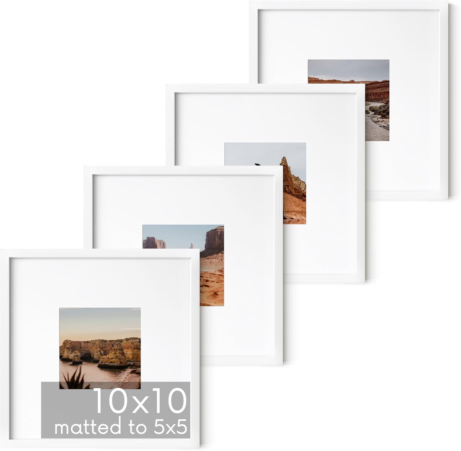 HAUS AND HUES 10x10 White Metal Picture Frames Matted to 5x5 - Features Premium Aluminum & Hanging