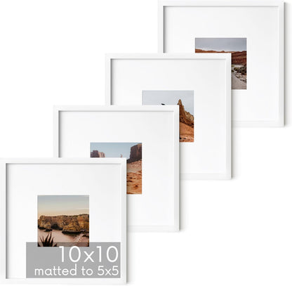 HAUS AND HUES 10x10 White Metal Picture Frames Matted to 5x5 - Features Premium Aluminum & Hanging