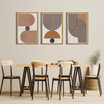Mid Century Boho Modern Wall Art Set Abstract Geometric Wooden Wall Decor Minimalist Line Neutral