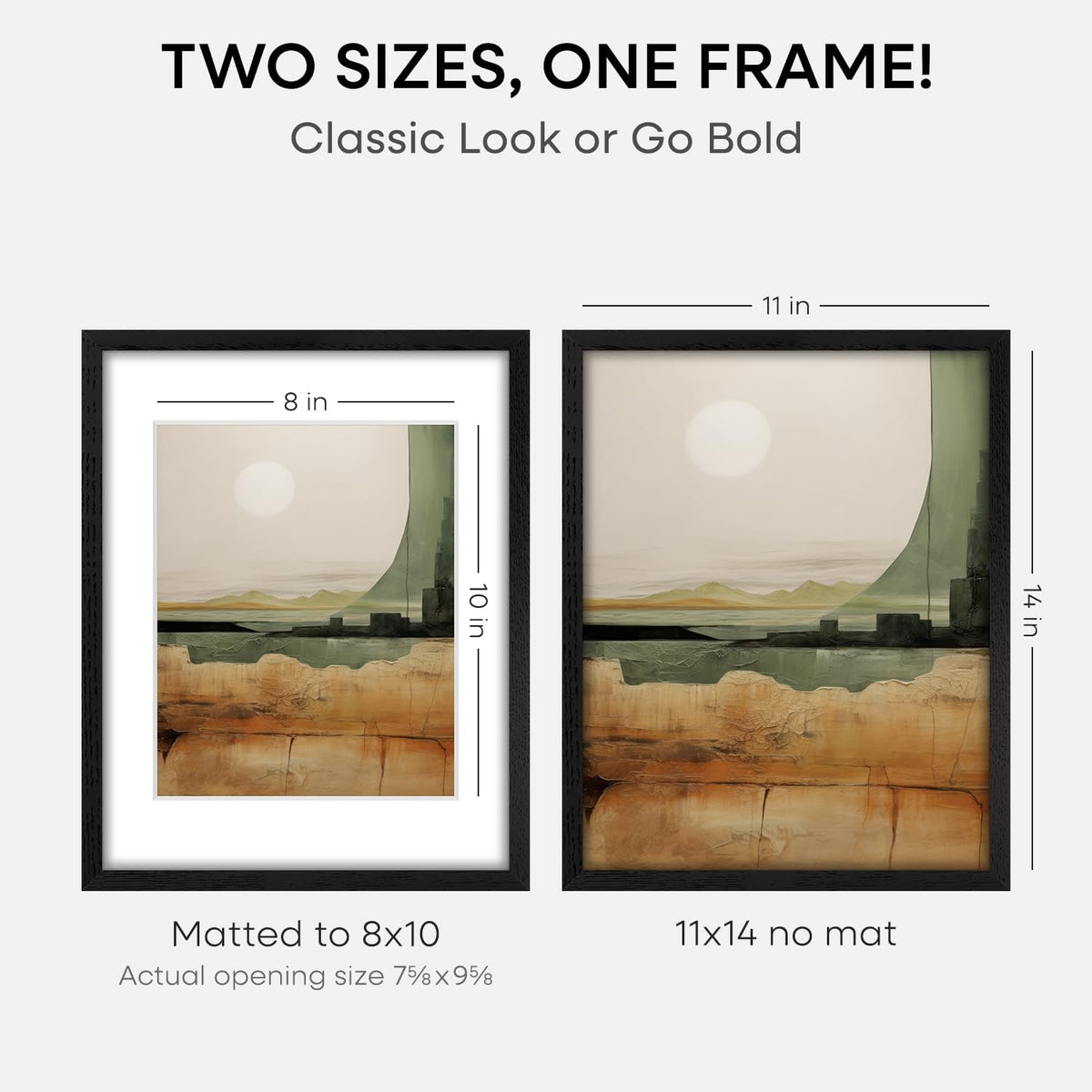 Homeforia 11x14 Picture Frame Black Wood, High End Oak 11x14 Poster Frames with Mat 8x10, 11 x 14