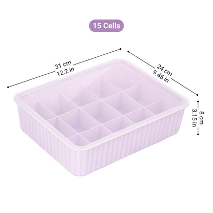 Cetomo 15 Cells Plastic Underwear Sock Drawer Organizer with Lid, Lidded Storage Box with Dividers