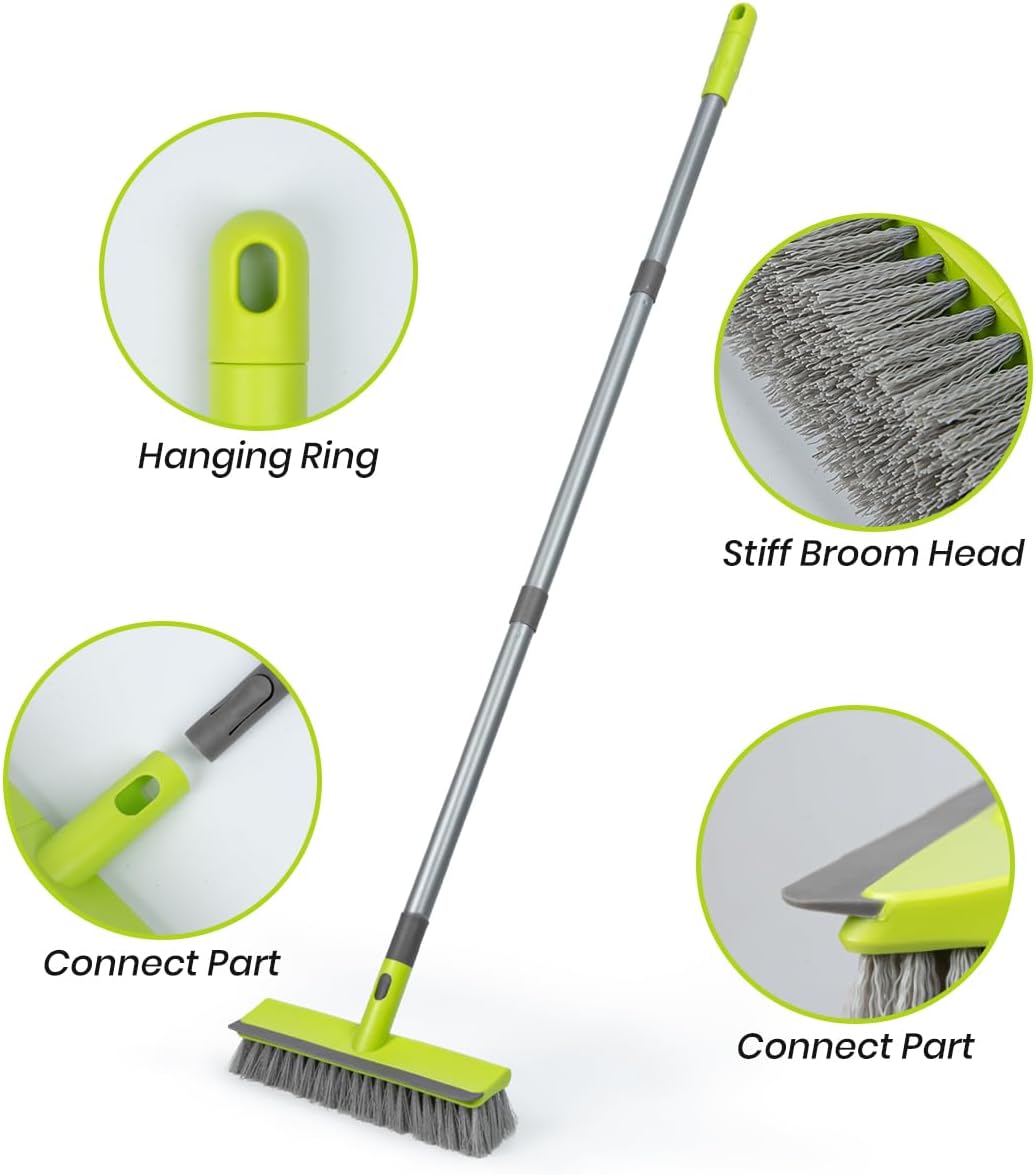 Floor Scrub Brush 2 in 1 Scrape and Stiff Bristle Deck Brush for Cleaning Concrete, Patio, Garage