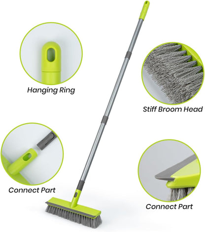 Floor Scrub Brush 2 in 1 Scrape and Stiff Bristle Deck Brush for Cleaning Concrete, Patio, Garage