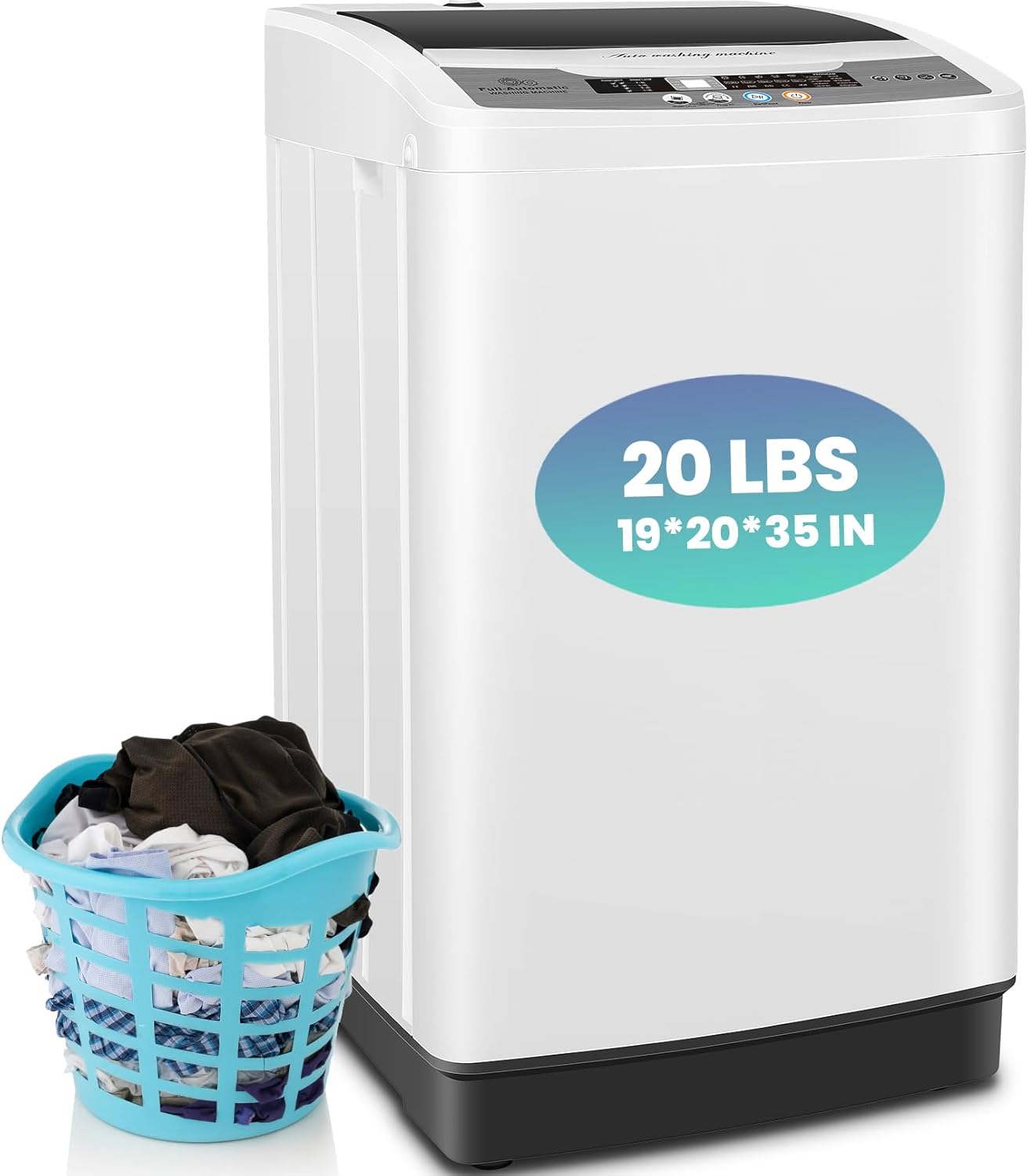 Nictemaw Portable Washing Machine, 20Lbs Capacity Full-Automatic Portable Washer Machine, 2.8Cu.ft