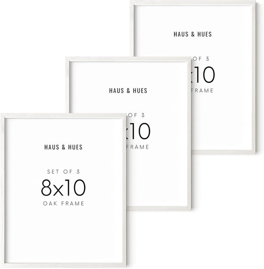 HAUS AND HUES 8x10 Picture Frame Set of 3 - White Picture Frames 8x10, 8 x 10 Wood Picture Gallery