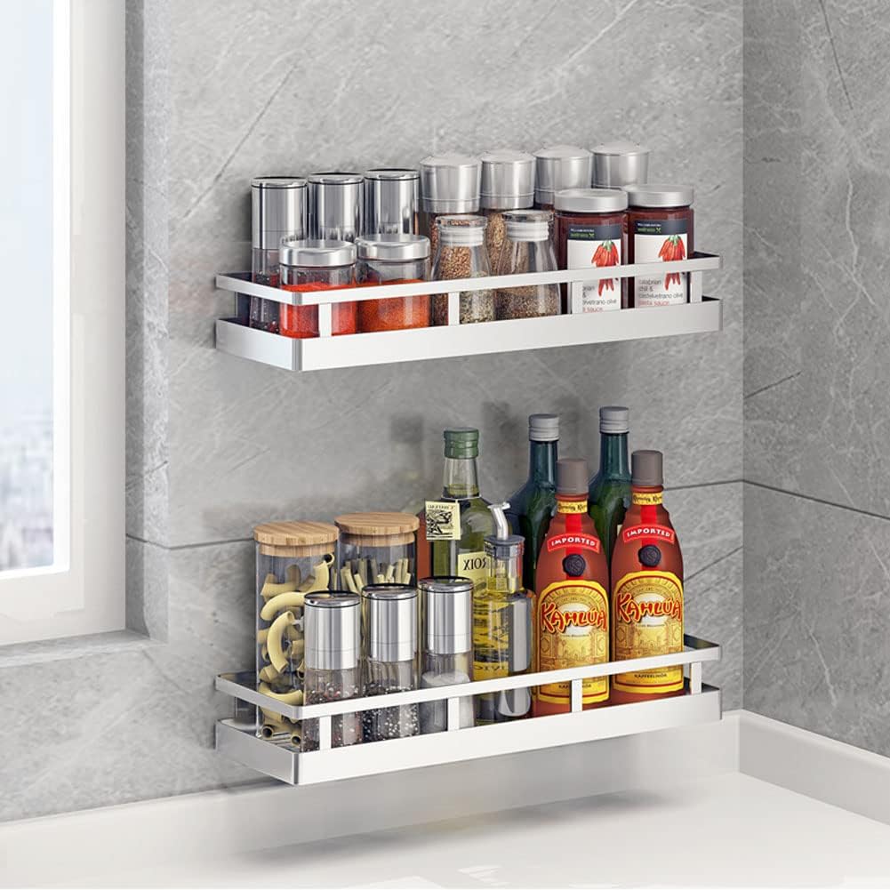 Spice Rack Organizer, SUS304 Stainless steel Wall Mount Spice Rack Storage Basket - Seasoning