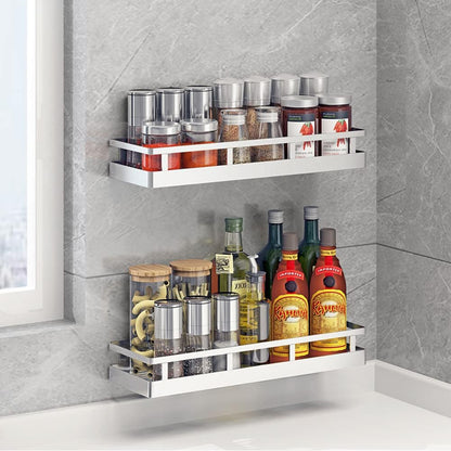 2PCS Kitchen Spice Rack, SUS304 Stainless steel Wall Mount Storage Rack, Seasoning Container