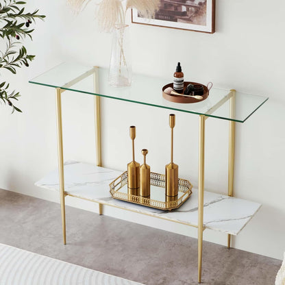 Glass Console Table for Living Room, Foyer & Entrance, 2-Tiers Mid-Century Modern Sofa Table with