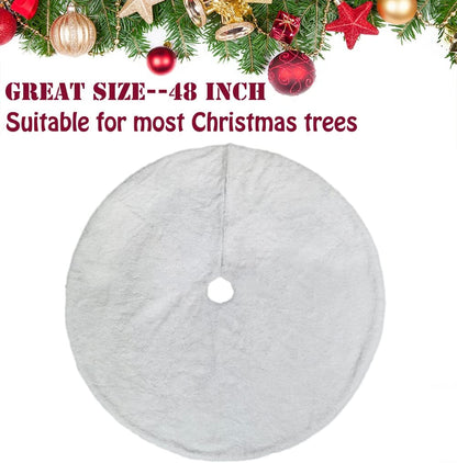 AOGU 48 Inch Faux Fur Christmas Tree Skirt White Shiny Plush Skirt for Merry Christmas Party
