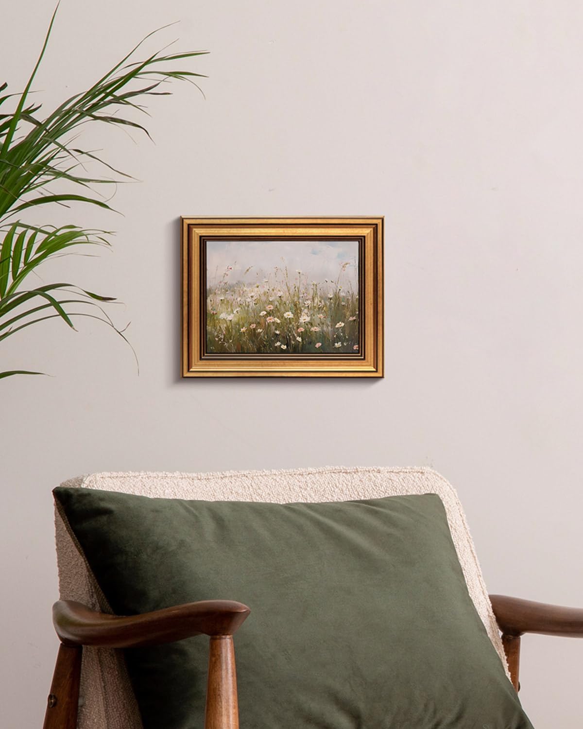 HUARCEY Gold Framed Vintage Wall Art for Living Room Wildflower Field Landscape Decor Aesthetic