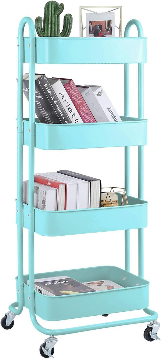 Melody House 4-Tier Metal Mesh Utility Rolling Cart Storage Organizer Shelf Rack with Lockable