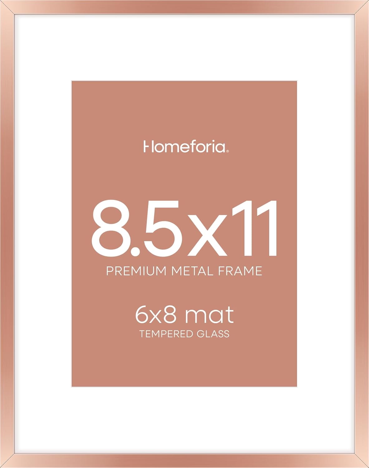 Homeforia 8.5x11 Rose Gold Frame, High End Metal 8.5 x 11 Picture Frames with Mat 6 by 8 inch