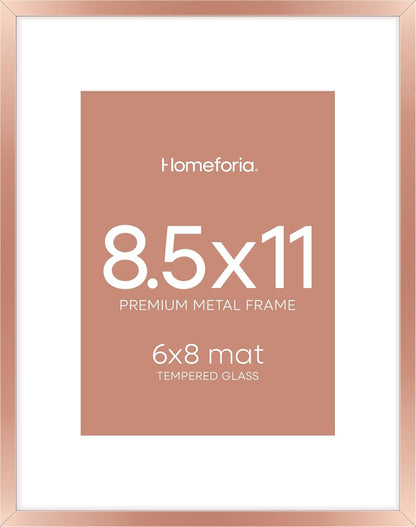 Homeforia 8.5x11 Rose Gold Frame, High End Metal 8.5 x 11 Picture Frames with Mat 6 by 8 inch