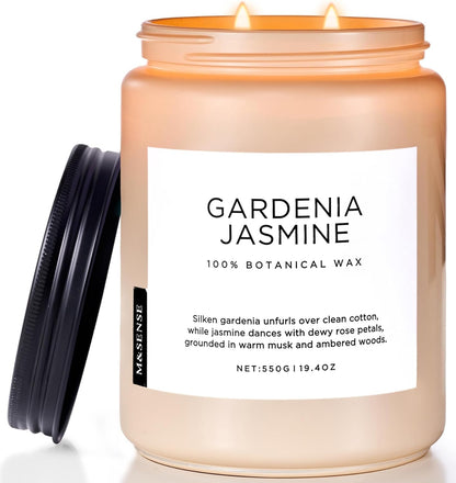 M&SENSE Gardenia Jasmine Scented Candle, 110 Hours Slow Burning Clean Non Toxic 19.4oz 2 Wicks
